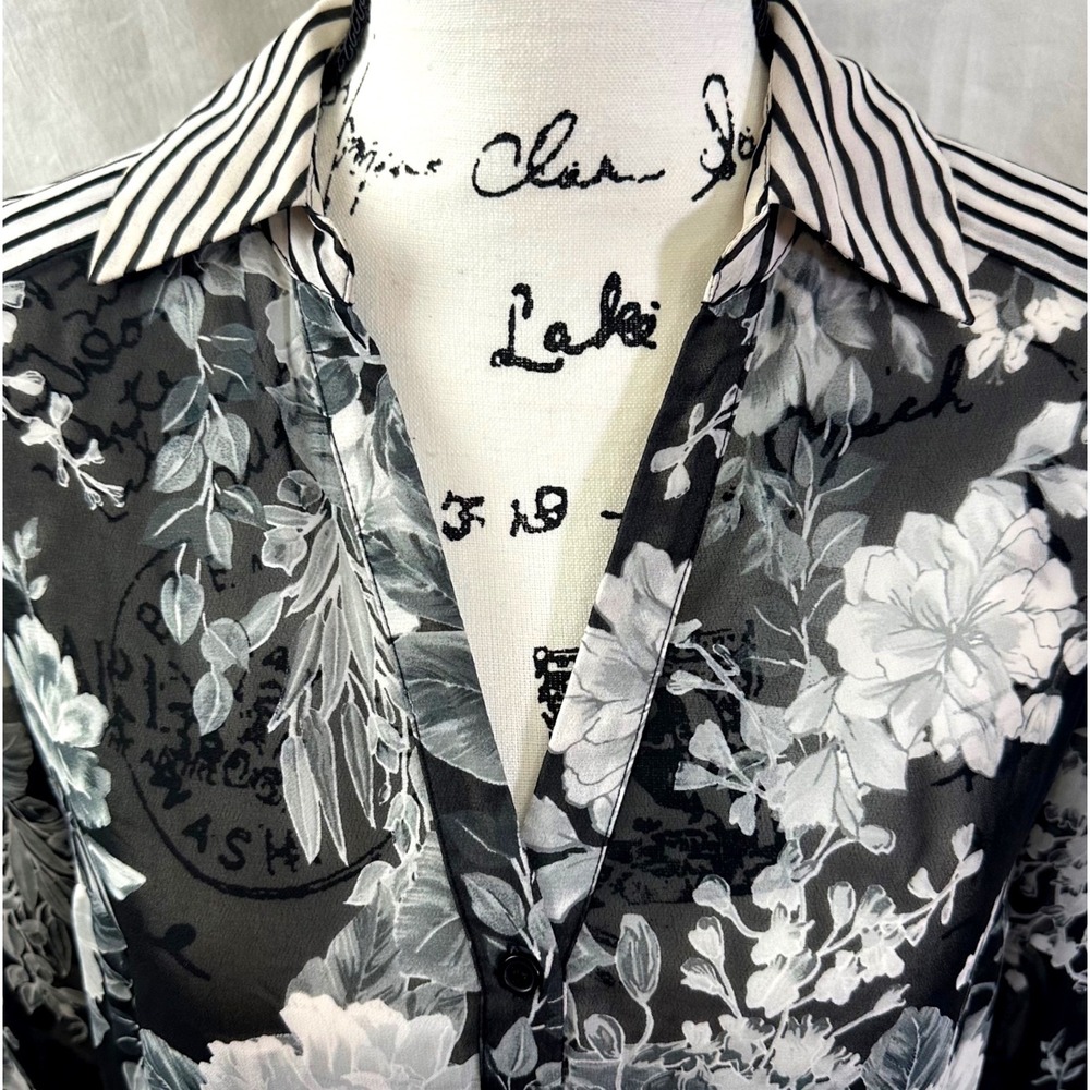 INC International Concepts Floral Tunic Women's PS Petite S Stripe Semi Sheer - Picture 11 of 13